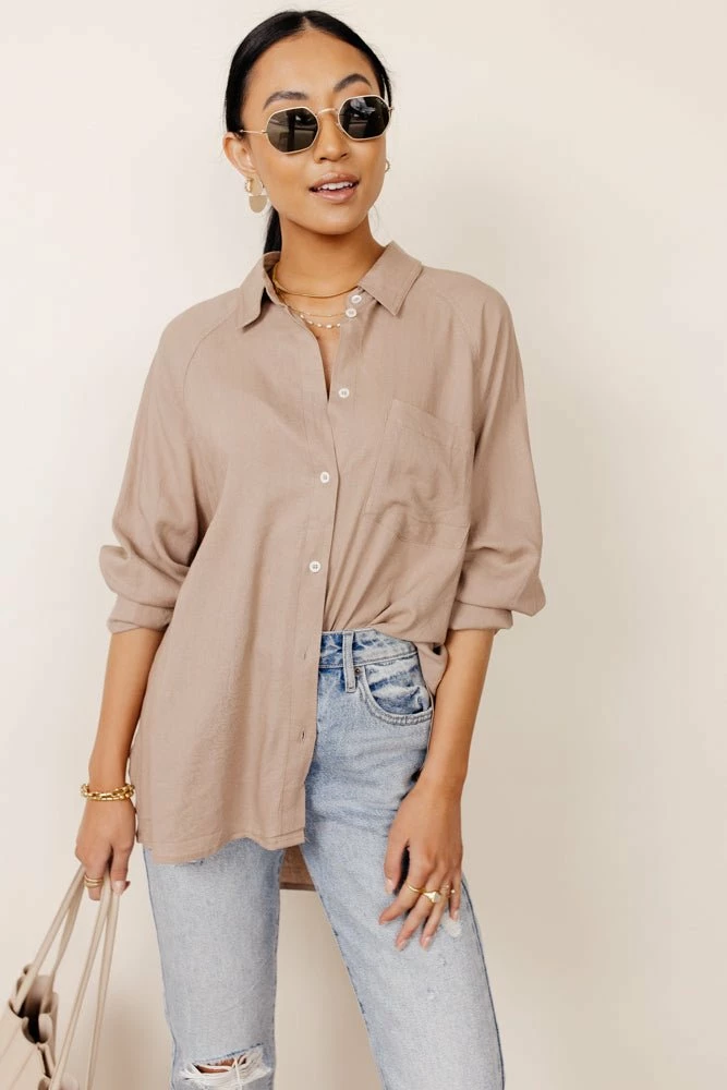 Top 10 🌟 FUN 2 FUN Maude Button Down Blouse In Taupe - FINAL SALE 🎉 5 FUN 2 FUN Maude Button Down Blouse In Taupe - FINAL SALE