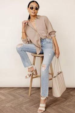 Top 10 🌟 FUN 2 FUN Maude Button Down Blouse In Taupe - FINAL SALE 🎉 16 FUN 2 FUN Maude Button Down Blouse In Taupe - FINAL SALE