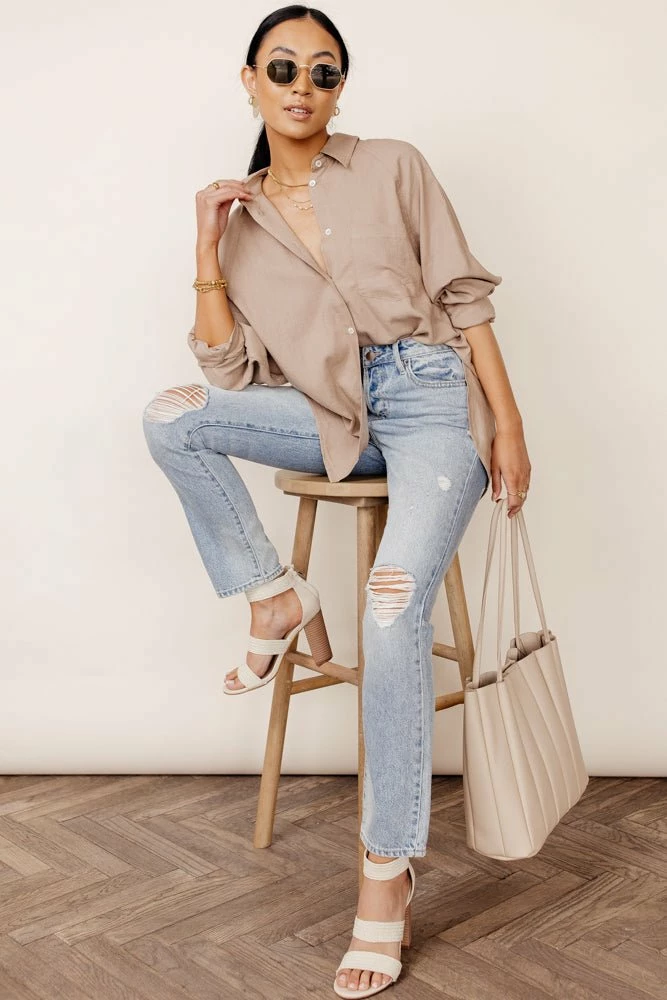 Top 10 🌟 FUN 2 FUN Maude Button Down Blouse In Taupe - FINAL SALE 🎉 7 FUN 2 FUN Maude Button Down Blouse In Taupe - FINAL SALE