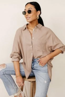 FUN 2 FUN Maude Button Down Blouse In Taupe - FINAL SALE