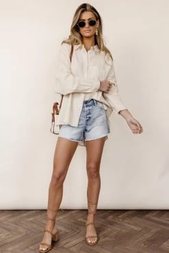 FUN 2 FUN Maude Button Down Blouse In Natural - FINAL SALE