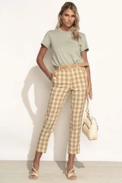 CALISTA Page Plaid Pants In Tan - FINAL SALE