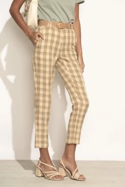 CALISTA Page Plaid Pants In Tan - FINAL SALE