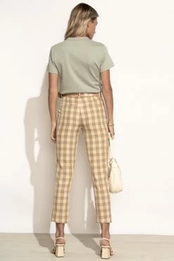 CALISTA Page Plaid Pants In Tan - FINAL SALE