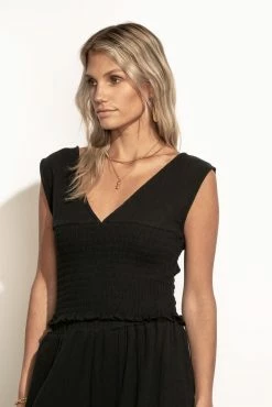 WORUI Sylvia Smocked Tank In Black - FINAL SALE Tops