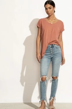 WISHLIST Annie Rolled Sleeve Tee In Mauve - FINAL SALE