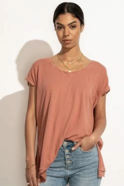 WISHLIST Annie Rolled Sleeve Tee In Mauve - FINAL SALE