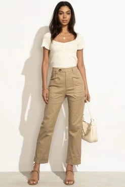 WELLMADE INC Naya Pants In Taupe - FINAL SALE