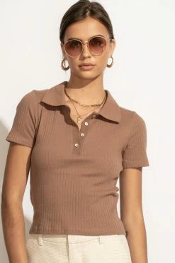 WORUI Abriana Ribbed Top In Brown - FINAL SALE