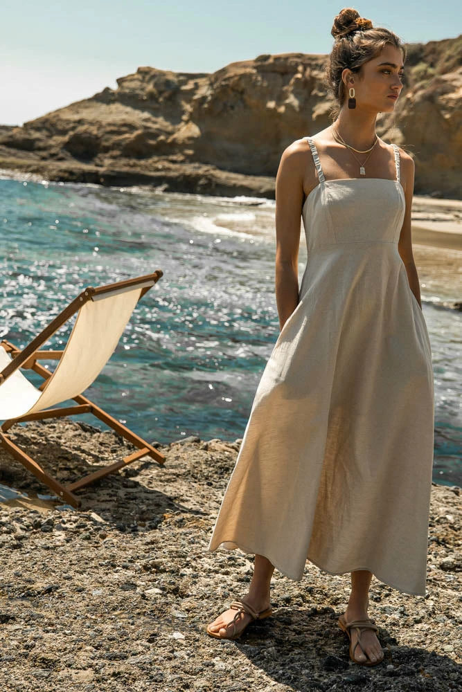 Buy 𧨠CRESCENT Margot Midi π Dress In Oatmeal - FINAL SALE β€οΈ 1 CRESCENT Margot Midi Dress In Oatmeal - FINAL SALE