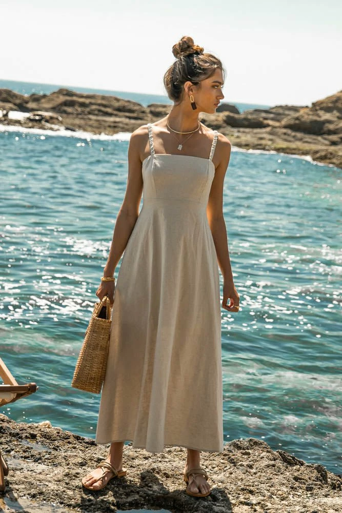 Buy 𧨠CRESCENT Margot Midi π Dress In Oatmeal - FINAL SALE β€οΈ 5 CRESCENT Margot Midi Dress In Oatmeal - FINAL SALE