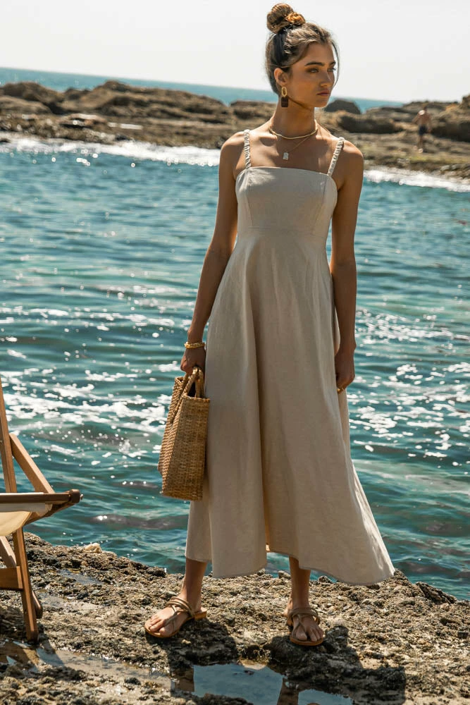 Buy 𧨠CRESCENT Margot Midi π Dress In Oatmeal - FINAL SALE β€οΈ 3 CRESCENT Margot Midi Dress In Oatmeal - FINAL SALE