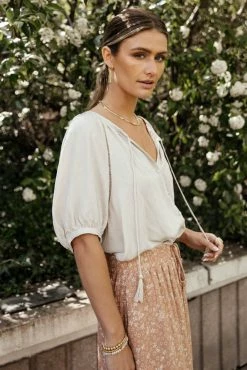 LOVE STITCH Clothing Illustrated London Blouse In Cream - FINAL SALE