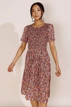 LAKE FLOWER FASHION Thandie Midi Dress In Peach - FINAL SALE