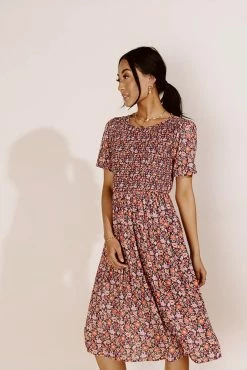 LAKE FLOWER FASHION Thandie Midi Dress In Peach - FINAL SALE