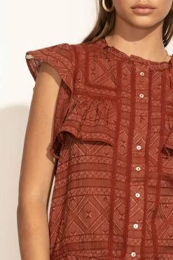 LOVE STITCH Clothing Illustrated Sue Button Down Blouse In Brick - FINAL SALE