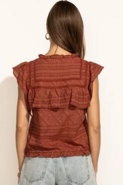 LOVE STITCH Clothing Illustrated Sue Button Down Blouse In Brick - FINAL SALE