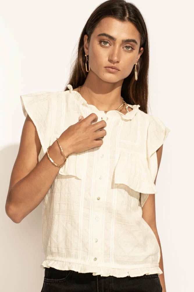 Hot Sale π LOVE STITCH Clothing Illustrated Sue Button Down Blouse In Cream - FINAL SALE π 1 LOVE STITCH Clothing Illustrated Sue Button Down Blouse In Cream - FINAL SALE