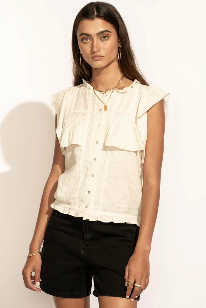 Hot Sale π LOVE STITCH Clothing Illustrated Sue Button Down Blouse In Cream - FINAL SALE π 4 LOVE STITCH Clothing Illustrated Sue Button Down Blouse In Cream - FINAL SALE