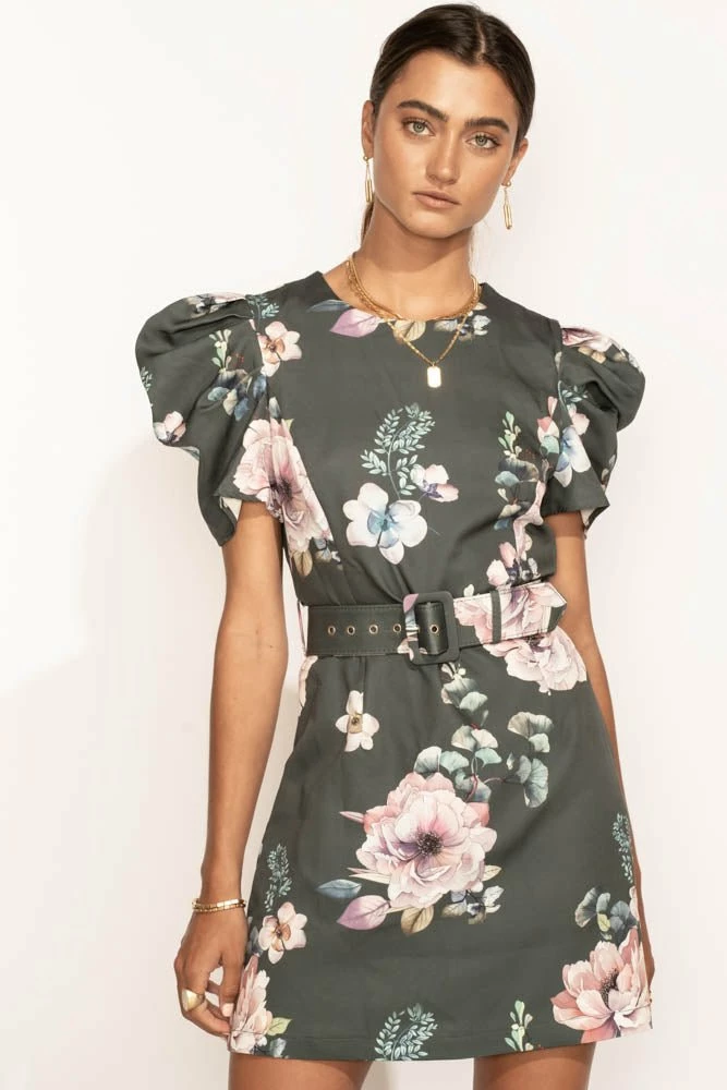 Promo π CLOTHING COMPANY π Dresses Elena Floral π Dress In Green - FINAL SALE π 1 CLOTHING COMPANY Dresses Elena Floral Dress In Green - FINAL SALE