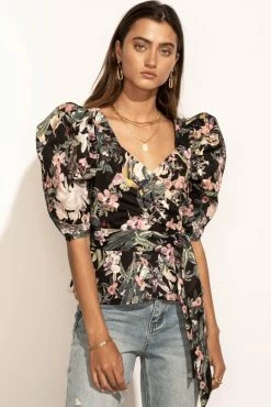 CLOTHING COMPANY Cassia Wrap Blouse In Black - FINAL SALE