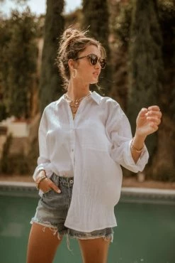 FUN 2 FUN Larissa Button Down Blouse In White - FINAL SALE
