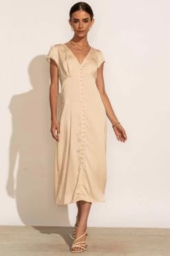 FUN 2 FUN Mandy Midi Dress In Champagne - FINAL SALE