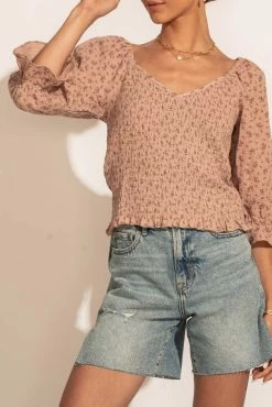 FUN 2 FUN Tops Holly Smocked Blouse In Pink - FINAL SALE