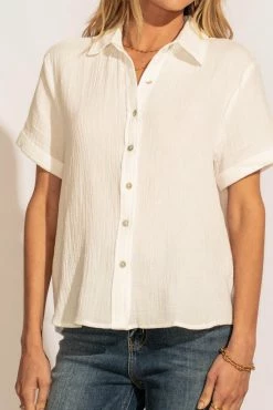 FUN 2 FUN Piper Button Down Top In Off White - FINAL SALE