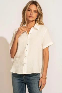 FUN 2 FUN Piper Button Down Top In Off White - FINAL SALE