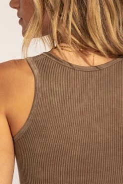 DYNAMIC FASHION Tops Sara Ribbed Tank In Tan