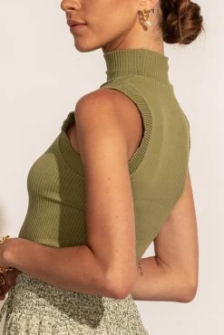 DYNAMIC FASHION Bella Ribbed Tank In Olive Tops