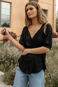 LOVE STITCH Clothing Illustrated London Blouse In Black - FINAL SALE