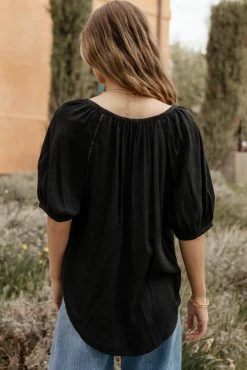 LOVE STITCH Clothing Illustrated London Blouse In Black - FINAL SALE