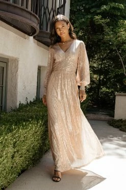 SEE AND BE SEEN Caitlyn Sequin Dress In Rose Gold Dresses