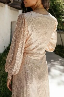 SEE AND BE SEEN Caitlyn Sequin Dress In Rose Gold Dresses