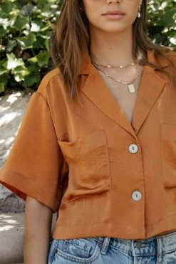 LUSH CLOTHING Haisley Button Up In Orange - FINAL SALE