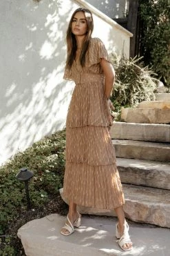 WELLMADE INC Hallie Midi Dress In Camel