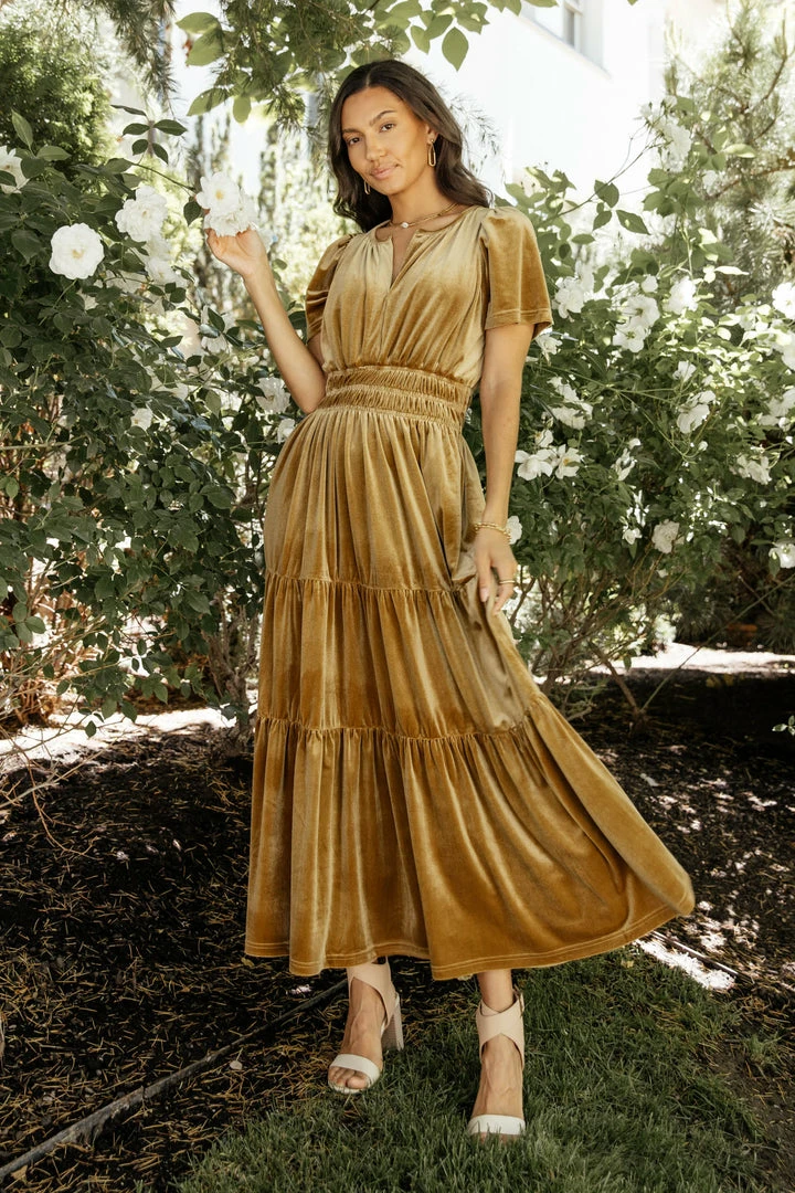 Buy π SEE AND BE SEEN π Dresses Marlowe Velvet π Dress In Gold π 3 SEE AND BE SEEN Dresses Marlowe Velvet Dress In Gold