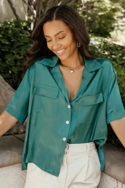 WORUI Trudy Button Up Top In Emerald - FINAL SALE
