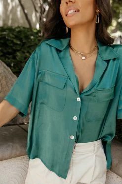 WORUI Trudy Button Up Top In Emerald - FINAL SALE