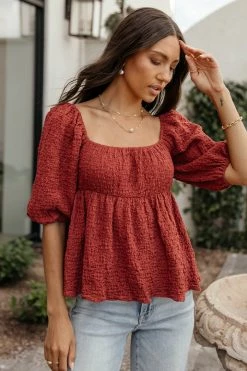 Promo 👏 MILLIBON POLYMOND DK INC Tops Brighton Top In Brick - FINAL SALE 🛒 7 MILLIBON POLYMOND DK INC Tops Brighton Top In Brick - FINAL SALE