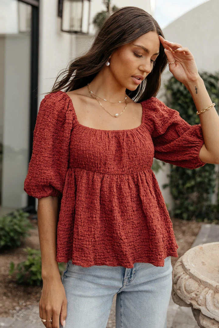 Promo 👏 MILLIBON POLYMOND DK INC Tops Brighton Top In Brick - FINAL SALE 🛒 4 MILLIBON POLYMOND DK INC Tops Brighton Top In Brick - FINAL SALE