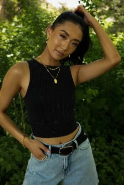 DYNAMIC FASHION Tops Sara Ribbed Tank In Black