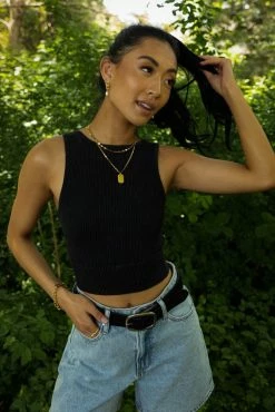 DYNAMIC FASHION Tops Sara Ribbed Tank In Black