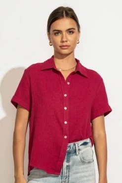 FUN 2 FUN Piper Button Down Top In Magenta - FINAL SALE