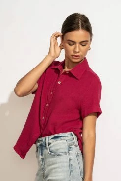 FUN 2 FUN Piper Button Down Top In Magenta - FINAL SALE
