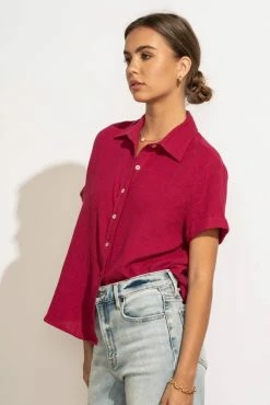FUN 2 FUN Piper Button Down Top In Magenta - FINAL SALE
