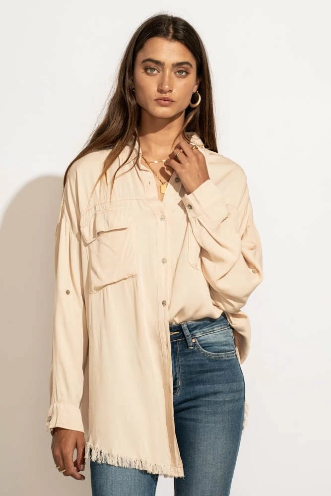 Wholesale π LIME N CHILI Chanel Button Down Top In Taupe - FINAL SALE π 6 LIME N CHILI Chanel Button Down Top In Taupe - FINAL SALE