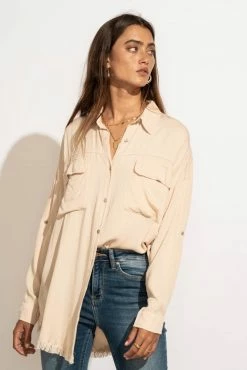 LIME N CHILI Chanel Button Down Top In Taupe - FINAL SALE